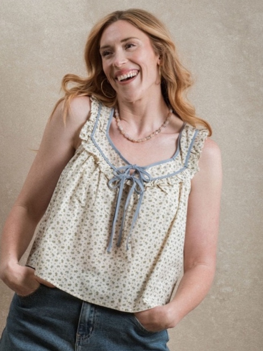 NWT Neuflora Catalina top Dahl Ginger top in blue floral size Small